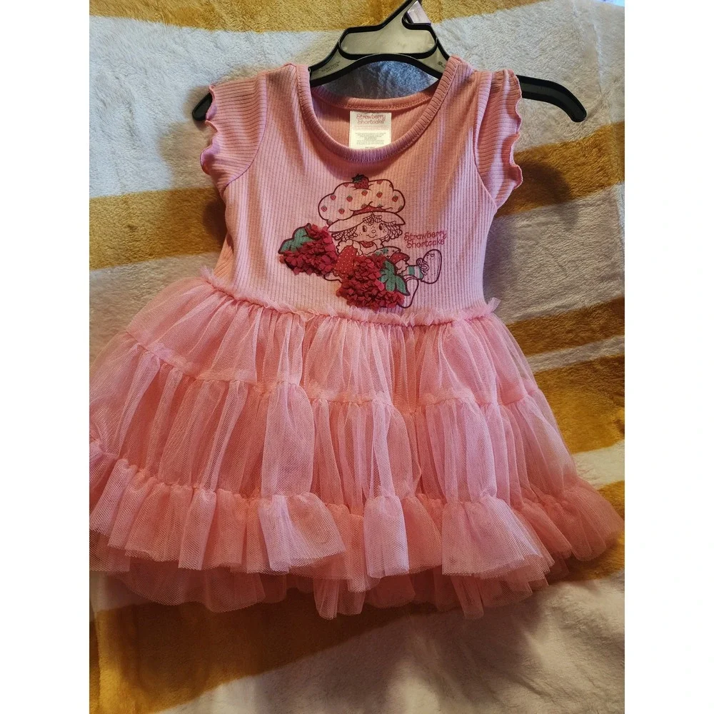 Strawberry Shortcake Baby Girls Pink Tutu Dress 3D Strawberries 12M NWT